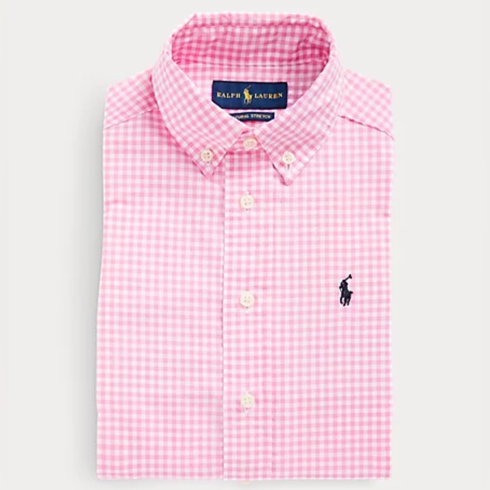 Polo Ralph Lauren Boy's Pink Gingham Print Long-Sleeve Dress Shirt Size 5